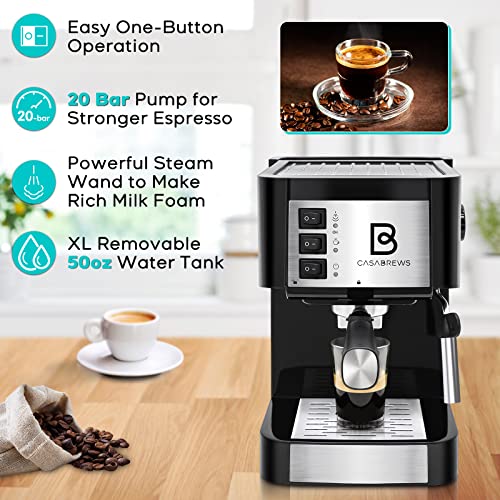 CASABREWS Espresso Machine With Milk Frother, Black/Silver - Image 2