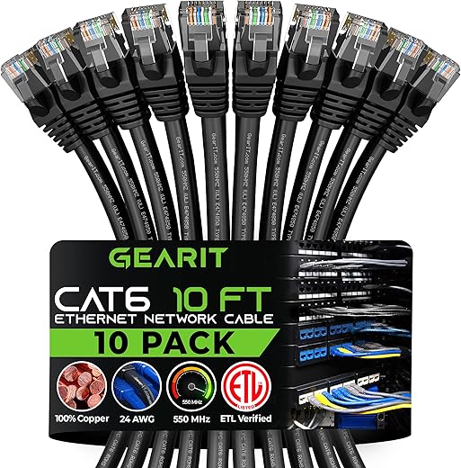 GearIT Cat 6 Ethernet Cable 10 ft (10-Pack)
