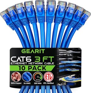 GearIT Cat 6 Ethernet Cable 3 Ft (10-Pack)