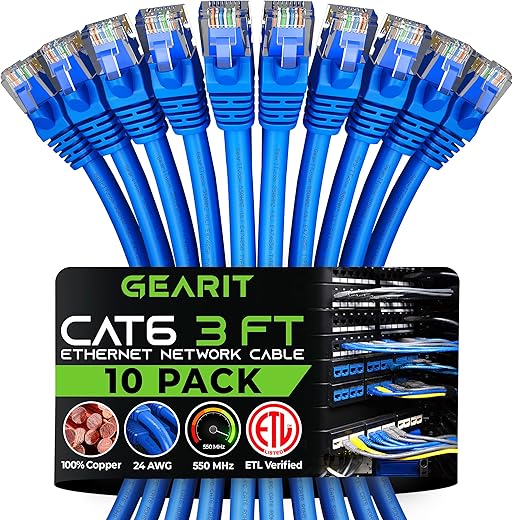 GearIT Cat 6 Ethernet Cable 3 Ft (10-Pack)