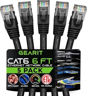 GearIT Cat 6 Snagless Patch Ethernet Cable 5-Pack