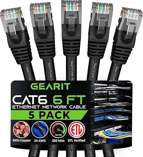 GearIT Cat 6 Snagless Patch Ethernet Cable 5-Pack
