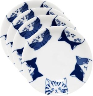 LOVE LOVE JAPAN Cat Design Ceramic Plates – Set Of 4