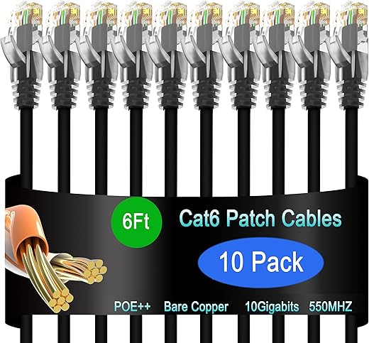 Lysymixs Cat6 Ethernet Patch Cable 6 ft (10 Pack)