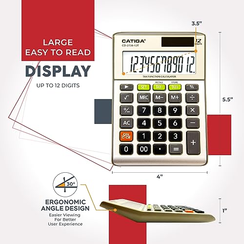 CATIGA Desktop 12-Digit Dual Power Calculator - Image 5