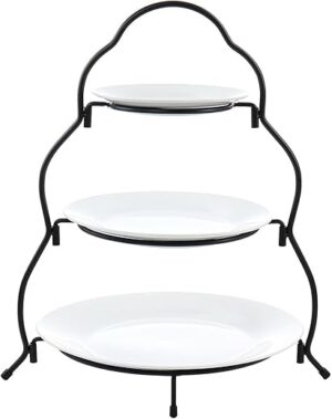Elama Ceramic Condiment Appetizer Set, 3 Tier