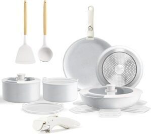 MDHAND Ceramic Cookware Set, 17-Pieces Pots