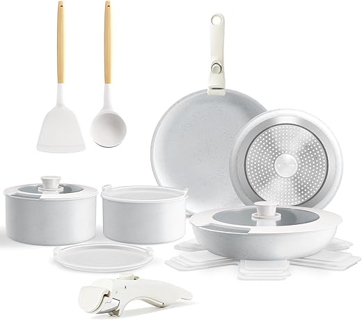 MDHAND Ceramic Cookware Set, 17-Pieces Pots