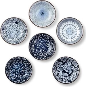 Eisinly Ceramic Dipping Bowls, Vintage Blue Design