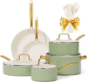 VONIKI Ceramic Non Stick Cookware Set With Utensils