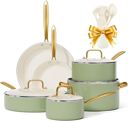 VONIKI Ceramic Non Stick Cookware Set With Utensils