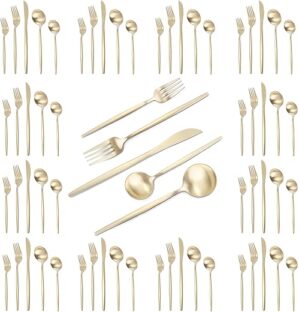 VANVRO Champagne Gold 60-Piece Silverware Set