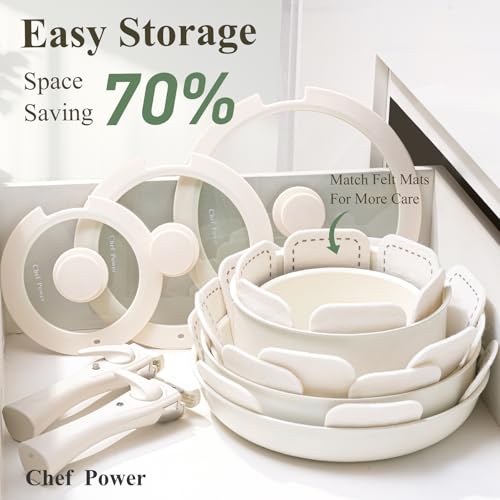 Chef Power Ceramic Nonstick Cookware Set, Removable Handle - Image 3