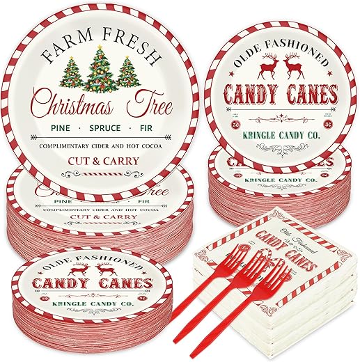 GOLDGAO Christmas Farmhouse Plates And Napkins Set