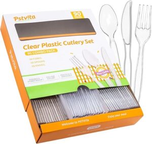 PSTVITA Clear Disposable Plastic Silverware Set