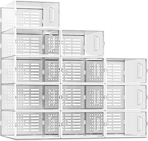 SEE SPRING Clear Plastic Stackable Shoe Organizer