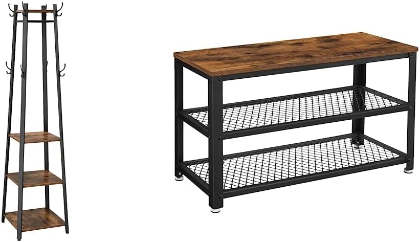 VASAGLE Coat Rack With Shelves & 3-Tier Shoe Bench (ULCR80X)