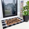 Homydecor Coco Coir Welcome Mat + Buffalo Plaid Rug Combo