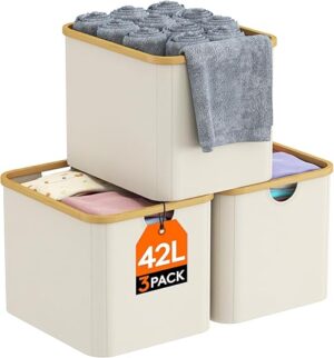 Lifewit Collapsible Storage Bin With Bamboo Handles