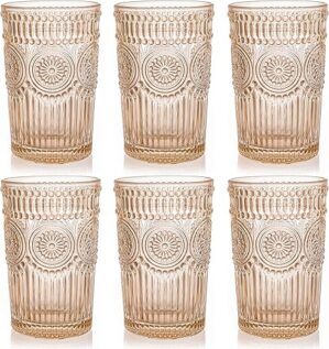 Kingrol Colored Drinking Glasses, 6 Pack, 12 oz