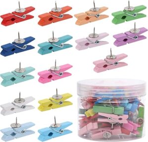 acDesign Colorful Wooden Clips Push Pins (50Pcs)