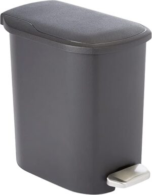 Amazon Basics Compact Bathroom Plastic Trash Can, Black