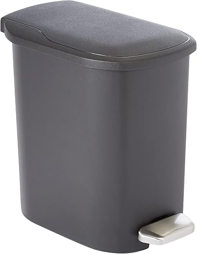 Amazon Basics Compact Bathroom Plastic Trash Can, Black
