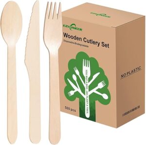 EZYLINKER Compostable Wooden Cutlery Set, 500 Count