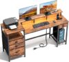Furologee Computer Desk With Drawers And LED Lights