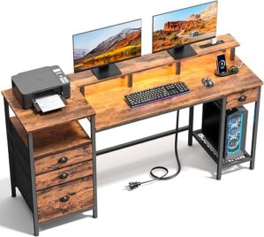 Furologee Computer Desk With Drawers And LED Lights