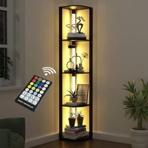 VTRIN Corner Shelf With Light, 5-Tier Bookshelf