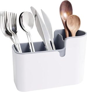 Amazon Basics Countertop & Wall Utensil Organizer, White & Grey