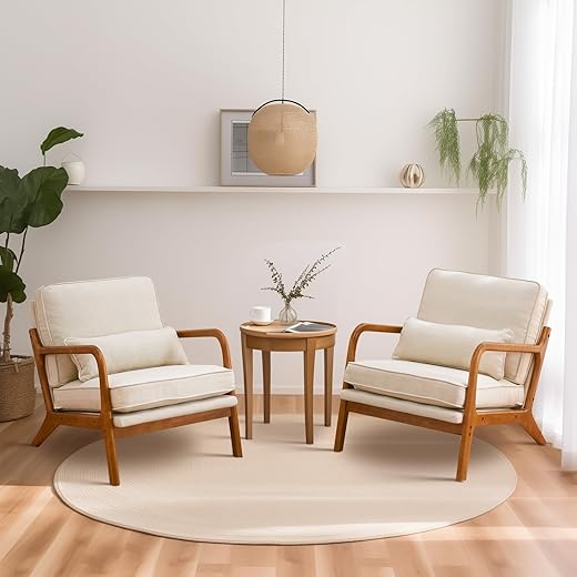 VINGLI Cozy Beige Linen Accent Chairs Set