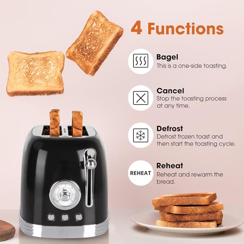 CROWNFUL Retro Stainless Steel 2-Slice Toaster - Image 3