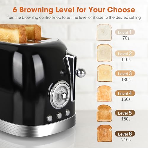 CROWNFUL Retro Stainless Steel 2-Slice Toaster - Image 4