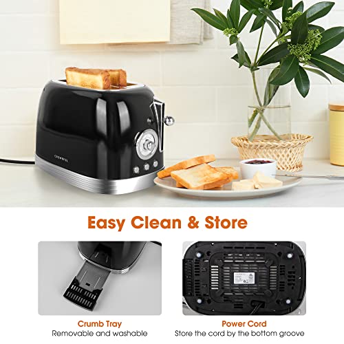 CROWNFUL Retro Stainless Steel 2-Slice Toaster - Image 5