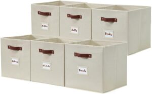 DECOMOMO Cube Storage Bin With Label Holders (10.5" x 11" / 6pcs, Beige)