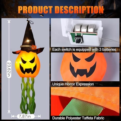 Cuorung Glowing Pumpkin Witch Hat with Lights - Image 3