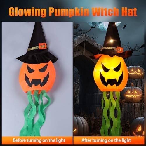 Cuorung Glowing Pumpkin Witch Hat with Lights - Image 4