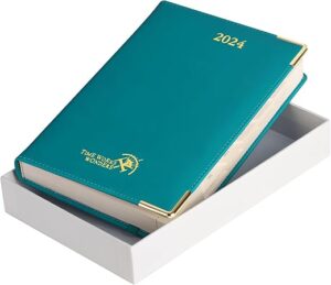 POPRUN Daily Planner 2024, Vegan Leather Hardcover