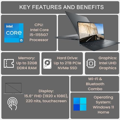 Dell 15.6" FHD Touchscreen Laptop, i5-1155G7, 64GB RAM - Image 3