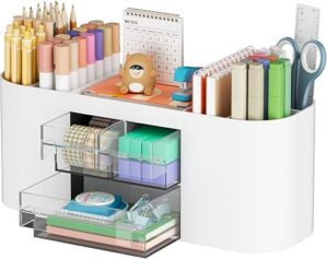 Marbrasse Desk Organizer Pen Holder With Drawers