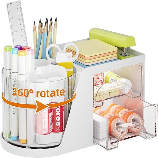 Marbrasse Desk Organizer With 360° Rotating Holder