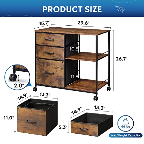 DEVAISE 3 Drawer Mobile File Cabinet, Rustic - Image 3
