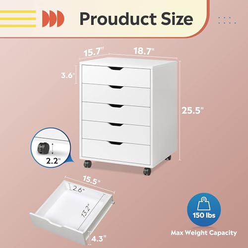 DEVAISE 5-Drawer Wood File Cabinet With Wheels - Image 3