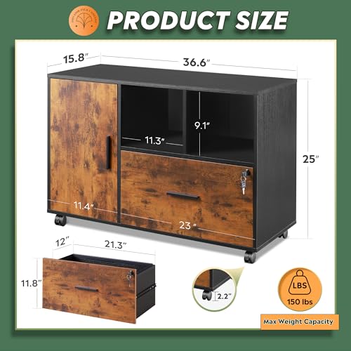 DEVAISE Lateral File Cabinet With Lock, Rustic Brown - Image 3