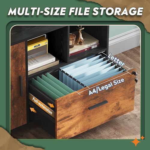 DEVAISE Lateral File Cabinet With Lock, Rustic Brown - Image 4