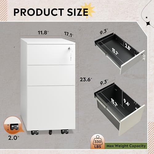 DEVAISE White File Cabinet With 3 Drawers - Image 3