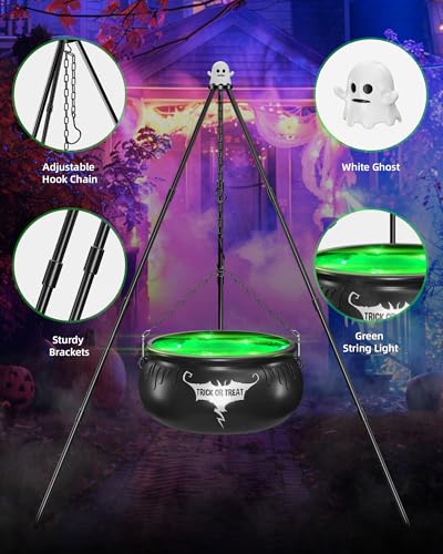 DJROLL Halloween Decorations: Cauldron With String Lights - Image 2