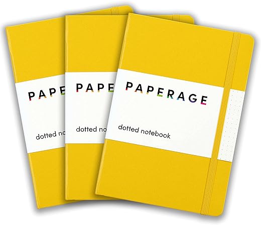 PAPERAGE Dotted Journal Notebooks, 3 Pack, Yellow